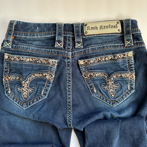 Rock Revival Blue Straight Leg Women's Jazlyn Jeans Mid Rise Sz 25 - Picture 3 of 14